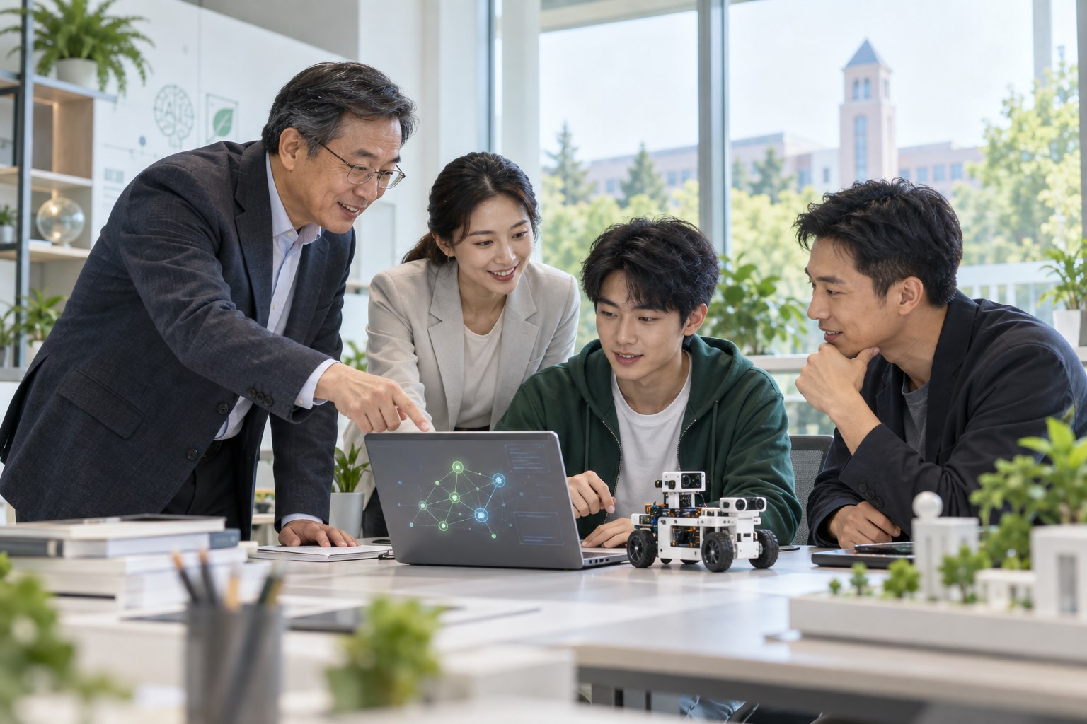 学校管理者、教师、学生与企业导师共同评审人工智能项目成果